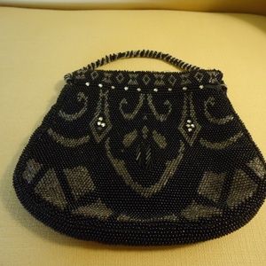 Vintage beaded evening bag 6x6  silver & black